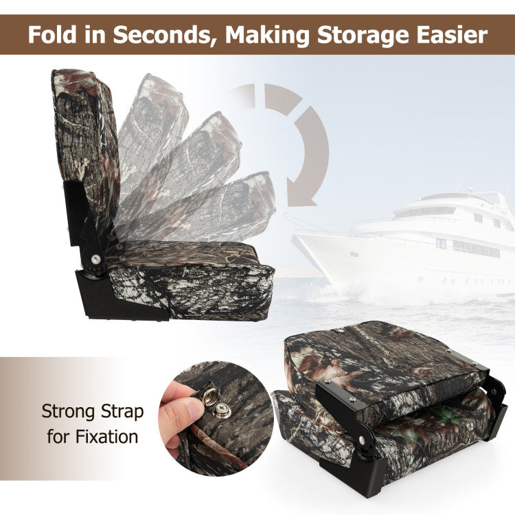 2 Pack Low Back Fishing Captain Boat Seats Fold-Down Waterproof Universal Camo Boat Seat with Aluminum Hinges and Thick Sponge Padding