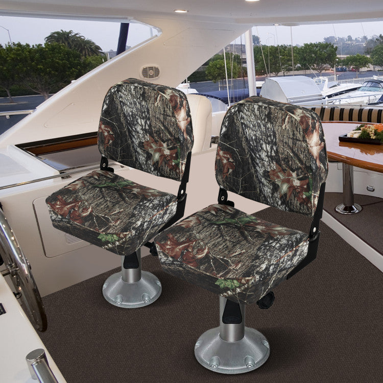 2 Pack Low Back Fishing Captain Boat Seats Fold-Down Waterproof Universal Camo Boat Seat with Aluminum Hinges and Thick Sponge Padding