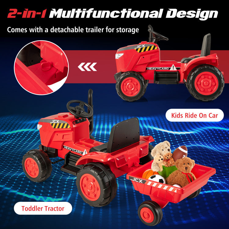 2-in-1 Kids Ride On Tractor Electric Toddler Toy Car with Detachable Trailer and Remote Control