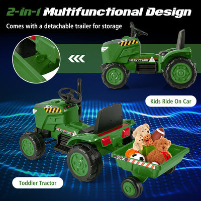 2-in-1 Kids Ride On Tractor Electric Toddler Toy Car with Detachable Trailer and Remote Control