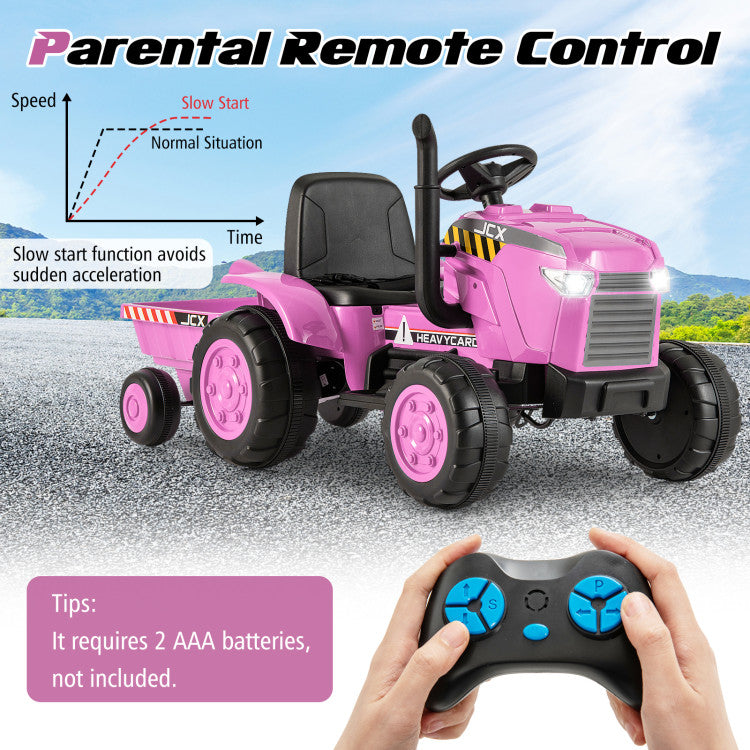 2-in-1 Kids Ride On Tractor Electric Toddler Toy Car with Detachable Trailer and Remote Control