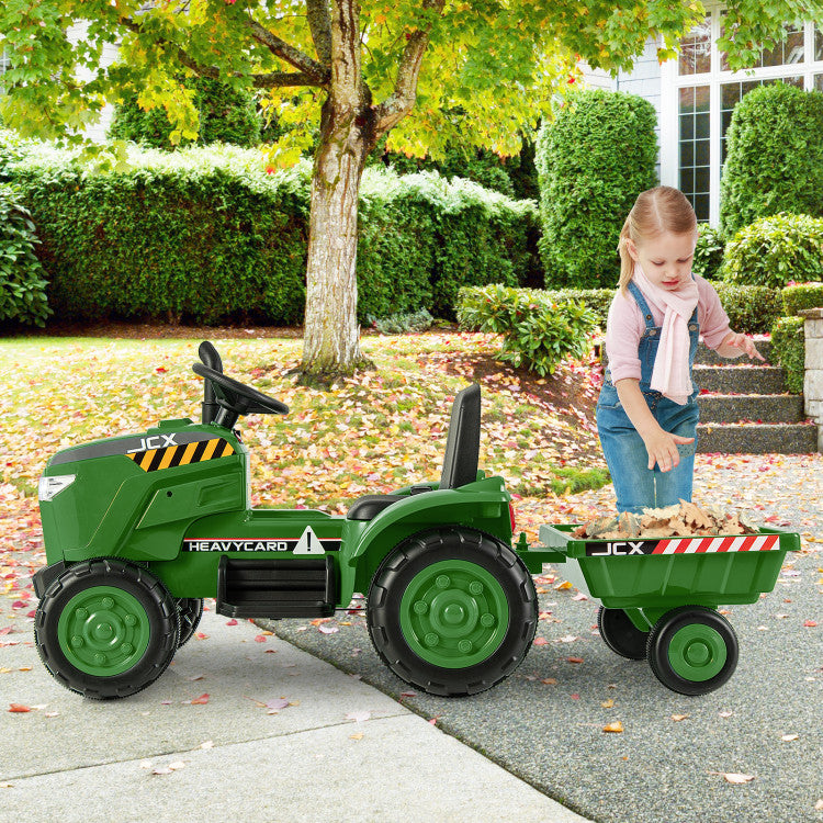 2-in-1 Kids Ride On Tractor Electric Toddler Toy Car with Detachable Trailer and Remote Control