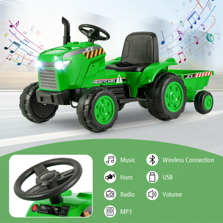 2-in-1 Kids Ride On Tractor Electric Toddler Toy Car with Detachable Trailer and Remote Control