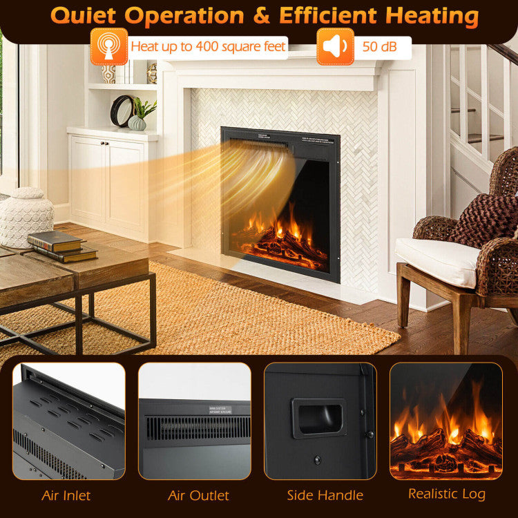 18/22.5 Inch Electric Fireplace Heater Insert with Adjustable Flame & Heat and Remote Control & Overheat Protection for Home Heating and Ambiance