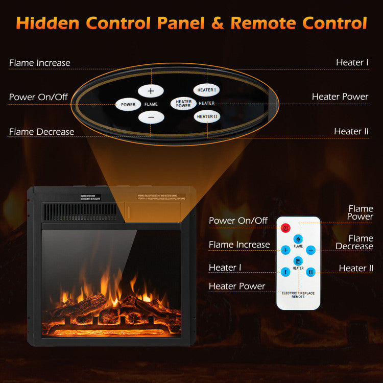 18/22.5 Inch Electric Fireplace Heater Insert with Adjustable Flame & Heat and Remote Control & Overheat Protection for Home Heating and Ambiance