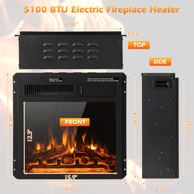 18/22.5 Inch Electric Fireplace Heater Insert with Adjustable Flame & Heat and Remote Control & Overheat Protection for Home Heating and Ambiance