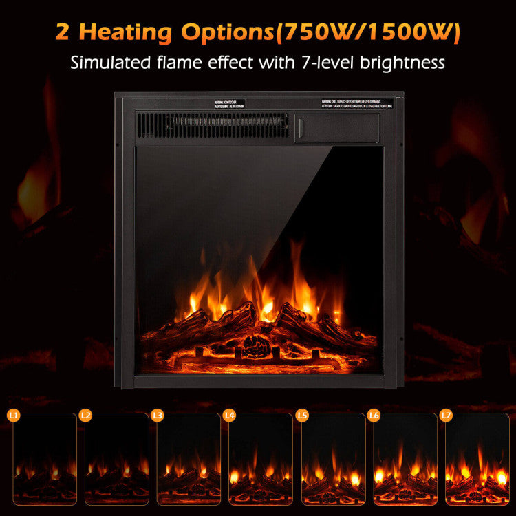 18/22.5 Inch Electric Fireplace Heater Insert with Adjustable Flame & Heat and Remote Control & Overheat Protection for Home Heating and Ambiance