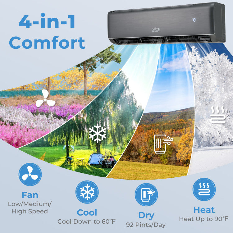 22000 BTU 4-in-1 Wifi Enabled Mini Split Air Conditioner & Heater 21 SEER2 208-230V Inverter AC Unit with 4 Working Modes and Voice Control