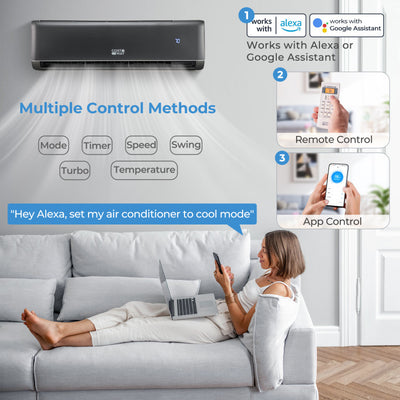 22000 BTU 4-in-1 Wifi Enabled Mini Split Air Conditioner & Heater 21 SEER2 208-230V Inverter AC Unit with 4 Working Modes and Voice Control