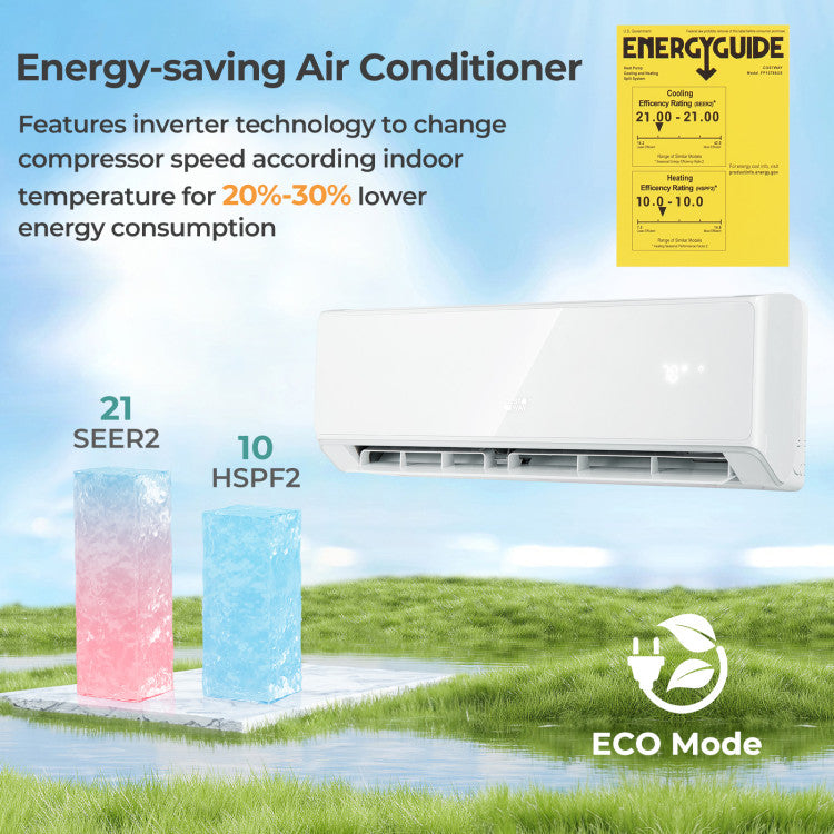 22000 BTU 4-in-1 Mini Split Air Conditioner 21 SEER2 208-230V Split AC Unit with 24h Timer and Self-Cleaning Function