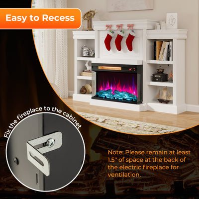 23 Inch 3-Sided Electric Fireplace Freestanding 1500W Recessed Fireplace Insert with Overheat Protection and Remote Control