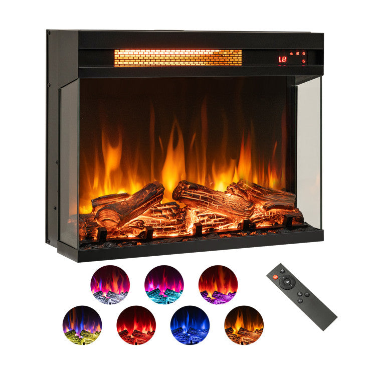 23 Inch 3-Sided Electric Fireplace Freestanding 1500W Recessed Fireplace Insert with Overheat Protection and Remote Control