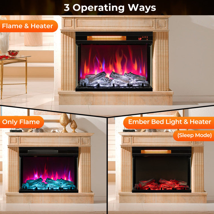 23 Inch 3-Sided Electric Fireplace Freestanding 1500W Recessed Fireplace Insert with Overheat Protection and Remote Control