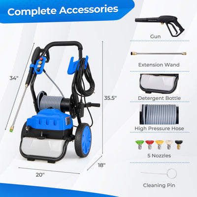 2300 PSI 1.8 GPM Electric Pressure Washer Portable High Pressures Cleaning Machine with Safety Lock and 5 Nozzles for Car Driveway