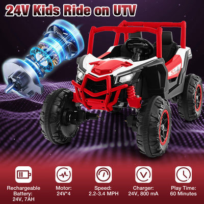 24V 2-Seater Kids Ride On UTV Off-Road Truck Battery Powered Toy Car with Remote Control and Suspension Spring System