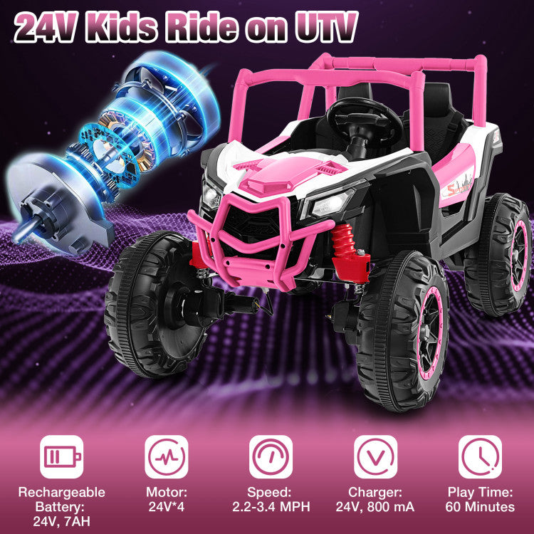 24V 2-Seater Kids Ride On UTV Off-Road Truck Battery Powered Toy Car with Remote Control and Suspension Spring System