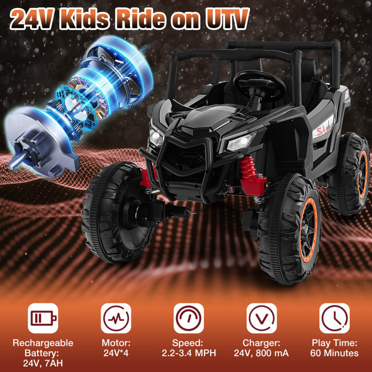 24V 2-Seater Kids Ride On UTV Off-Road Truck Battery Powered Toy Car with Remote Control and Suspension Spring System