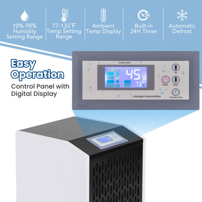 250 Pints Portable Commercial Dehumidifier Heavy Duty Industrial Dehumidifier with Auto Defrost Function and 24H Timer for Large Spaces Up To 8500 Sq.Ft