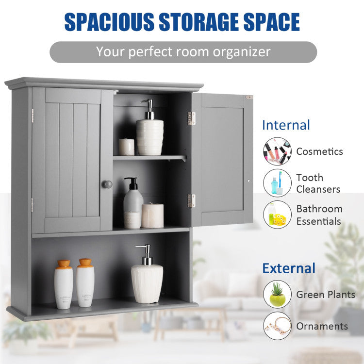 2-Door Wall Mount Bathroom Storage Cabinet with Open Shelf