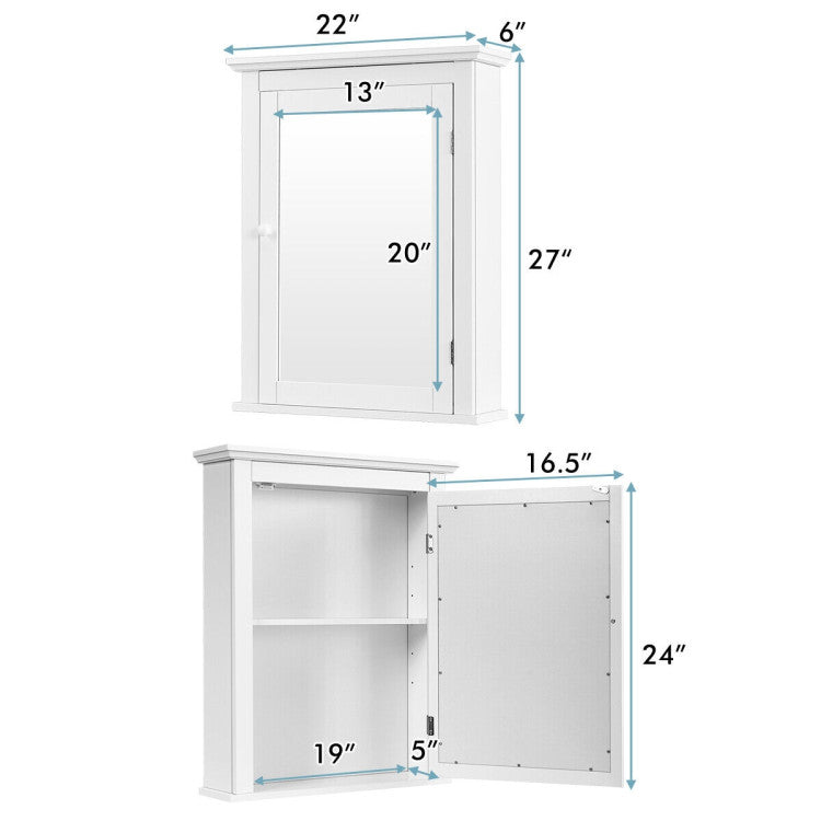 Wall Mount Bathroom Cabinet with One Mirror Single Door Adjustable Shelves Retro Handle