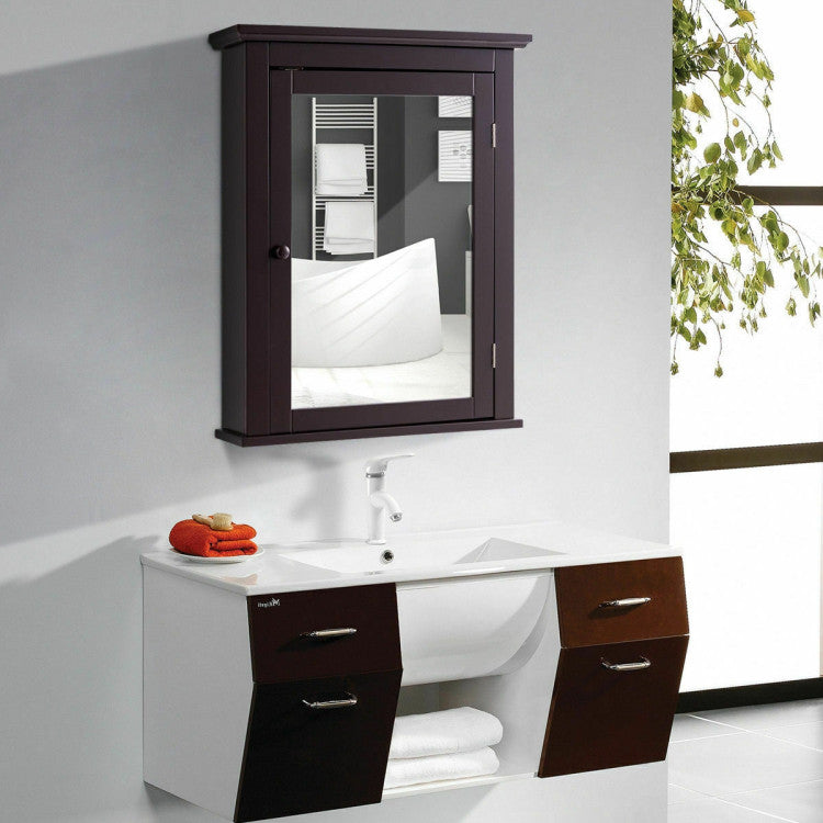 Wall Mount Bathroom Cabinet with One Mirror Single Door Adjustable Shelves Retro Handle