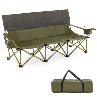 3 Person Folding Camping Chair Heavy-Duty Outdoor Oversized Couch with Cup Holders and Storage Bag for Beach Picnic Travel