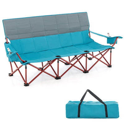 3 Person Folding Camping Chair Heavy-Duty Outdoor Oversized Couch with Cup Holders and Storage Bag for Beach Picnic Travel