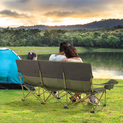 3 Person Folding Camping Chair Heavy-Duty Outdoor Oversized Couch with Cup Holders and Storage Bag for Beach Picnic Travel