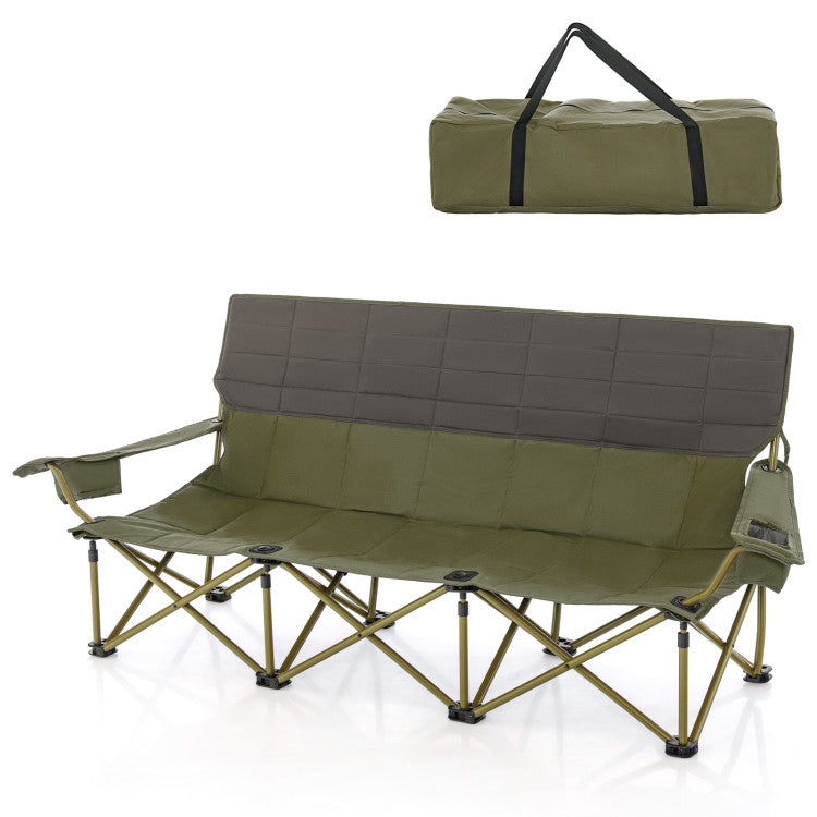 3 Person Folding Camping Chair Heavy-Duty Outdoor Oversized Couch with Cup Holders and Storage Bag for Beach Picnic Travel