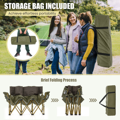 3 Person Folding Camping Chair Heavy-Duty Outdoor Oversized Couch with Cup Holders and Storage Bag for Beach Picnic Travel