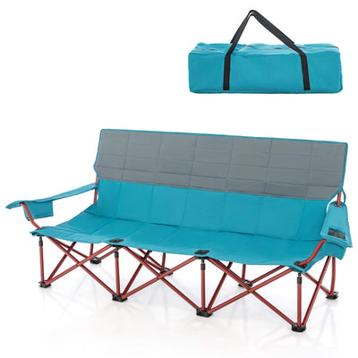 3 Person Folding Camping Chair Heavy-Duty Outdoor Oversized Couch with Cup Holders and Storage Bag for Beach Picnic Travel