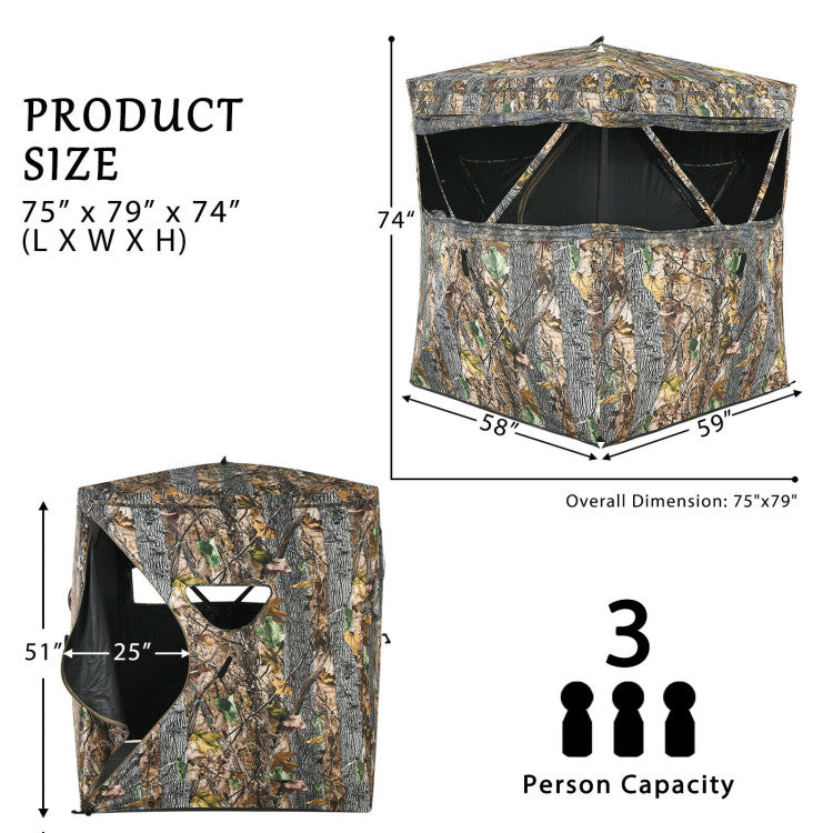 3-Person Portable Camouflage Camping Tent Pop-Up Hunting Blind with Storage Bag and Slide Mesh Window