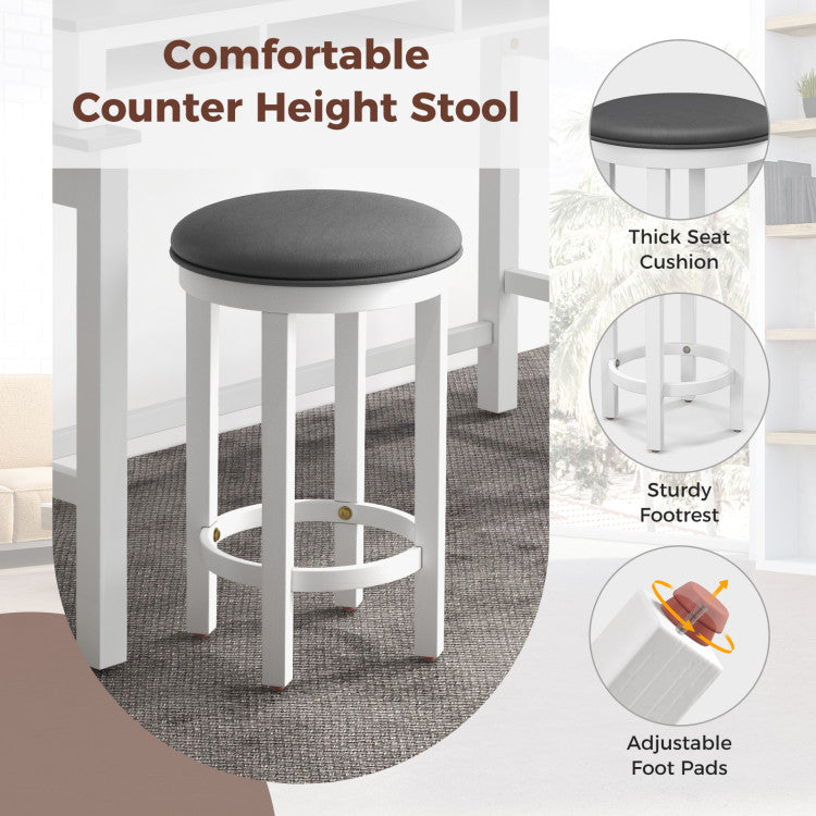 3-Piece Bar Table and Stools Set Counter Height Dining Table Set with Adjustable Foot Pads and USB Ports