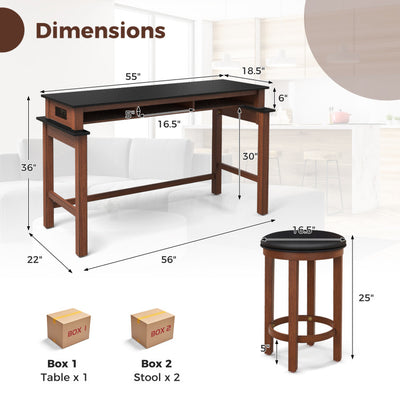 3-Piece Bar Table and Stools Set Counter Height Dining Table Set with Adjustable Foot Pads and USB Ports