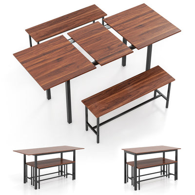 3 Piece Dining Table Set 63” Extendable Dinette Nook Table Set with Benches for 4-6