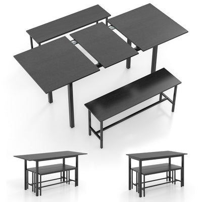 3 Piece Dining Table Set 63” Extendable Dinette Nook Table Set with Benches for 4-6