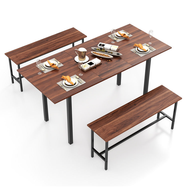 3 Piece Dining Table Set 63” Extendable Dinette Nook Table Set with Benches for 4-6