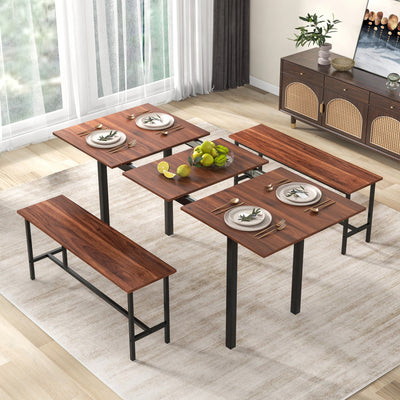 3 Piece Dining Table Set 63” Extendable Dinette Nook Table Set with Benches for 4-6