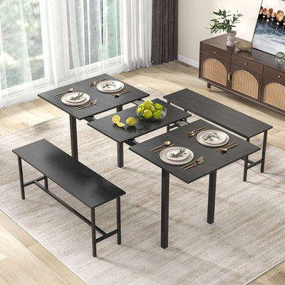 3 Piece Dining Table Set 63” Extendable Dinette Nook Table Set with Benches for 4-6