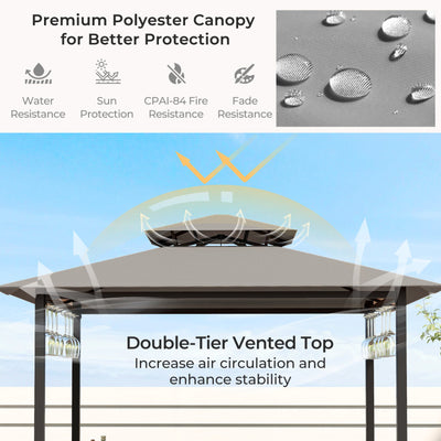 3-Piece Patio Bar Set Heavy-duty 2-Tier Soft Top Canopy BBQ Grill Gazebo Shelter with Glass Holders and Metal Storage Shelves