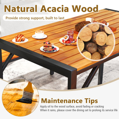 3 Pieces Outdoor Picnic Table Bench Set Patio Acacia Wood Dining Set with Adjustable Footpads