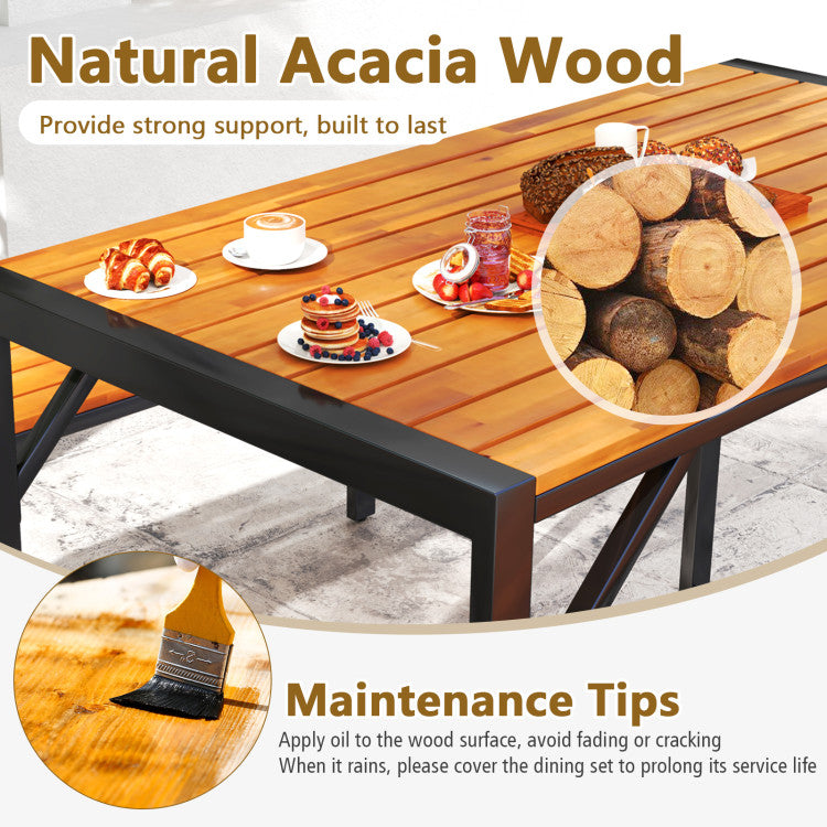 3 Pieces Outdoor Picnic Table Bench Set Patio Acacia Wood Dining Set with Adjustable Footpads