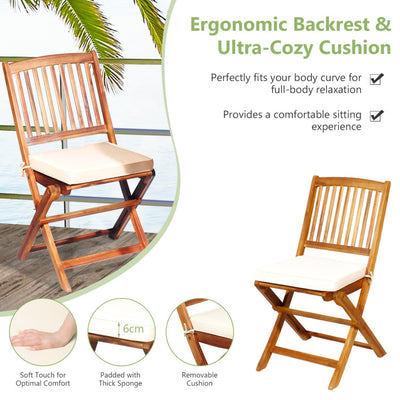 3 Pieces Outdoor Acacia Wood Bistro Set Foldable Patio Chair and Table Set with Removable Cushion