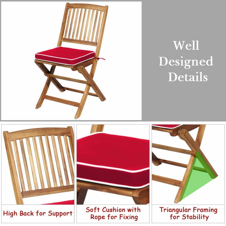 3 Pieces Outdoor Acacia Wood Bistro Set Foldable Patio Chair and Table Set with Removable Cushion