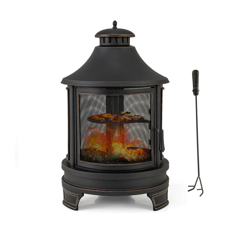 30 Inch Metal Chiminea Fire Pit 2 in 1 Outdoor Wood Burning Fireplace with Adjustable Grill and Chimney for Backyard BBQ