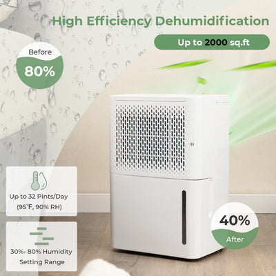 32 Pint 2000 Sq. Ft Dehumidifiers Intelligent Humidity Control Machine with 24HR Timer and 3 Modes