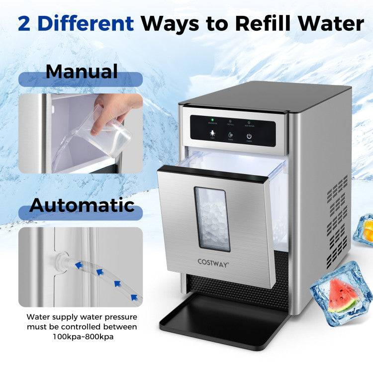 33 LBS/24H Countertop Nugget Ice Maker Machine with Self-Cleaning Function and Smart Control Panel