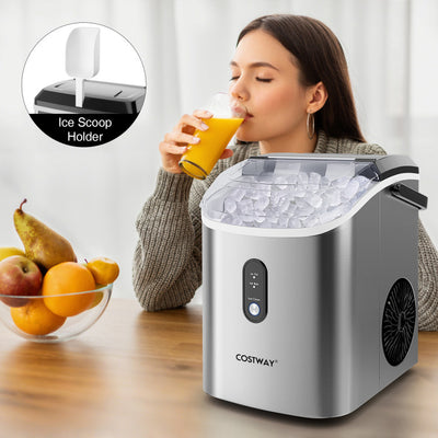 34 lbs/24H Nugget Countertop Ice Maker Portable Stainless Steel Pellet Ice Machine with Self-Cleaning, Ice Basket, Ice Scoop