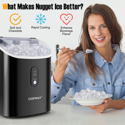 34 lbs/24H Nugget Countertop Ice Maker Portable Stainless Steel Pellet Ice Machine with Self-Cleaning, Ice Basket, Ice Scoop