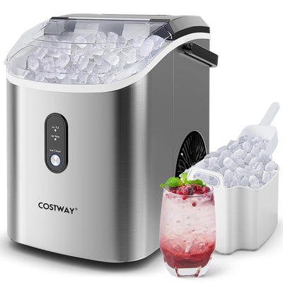 34 lbs/24H Nugget Countertop Ice Maker Portable Stainless Steel Pellet Ice Machine with Self-Cleaning, Ice Basket, Ice Scoop